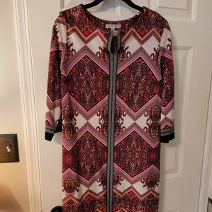 Black, White, Pink, Red Shift Dress | Gold Detail | size 6